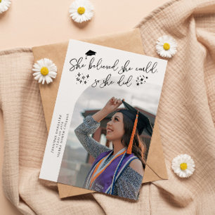 Modern She Believed White Graduate Curved Photo Announcement