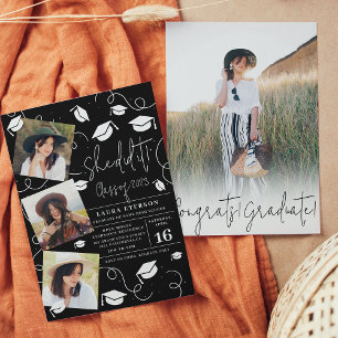 Modern She did it white black photo graduation Invitation