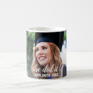 Modern She He Did It Personalized Photo Graduation Coffee Mug