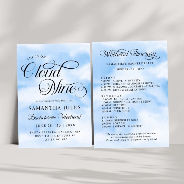 Modern She Is On Cloud 9 Bachelorette Weekend Invitation (Creator Uploaded)