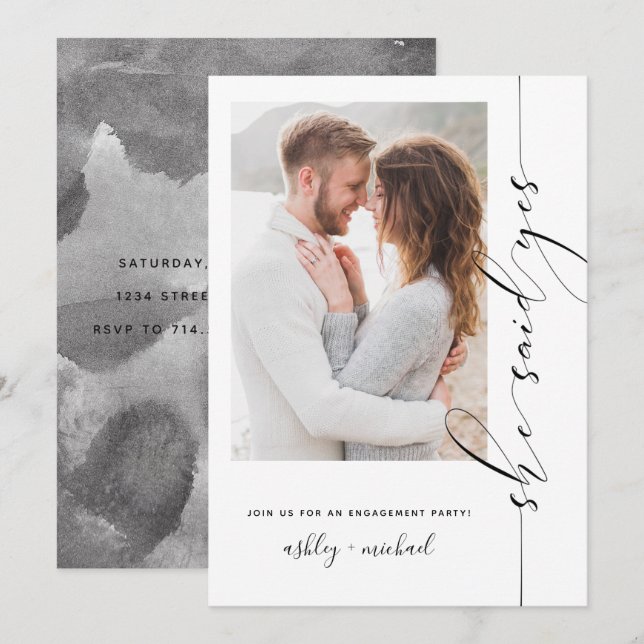 Modern She Said Yes Engagement Party Invite (Front/Back)