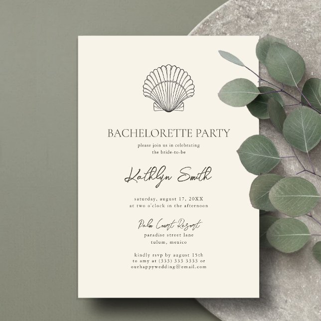 Modern Shell Beach Ocean Bachelorette Party Invitation (Creator Uploaded)