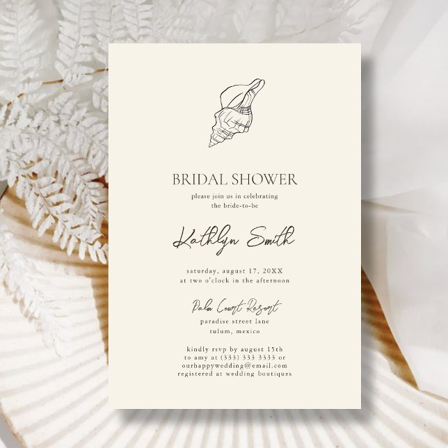 Modern Shell Beach Ocean Wedding Bridal Shower Invitation (Creator Uploaded)