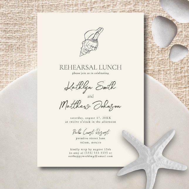 Modern Shell Beach Ocean Wedding Rehearsal Lunch Invitation (Creator Uploaded)