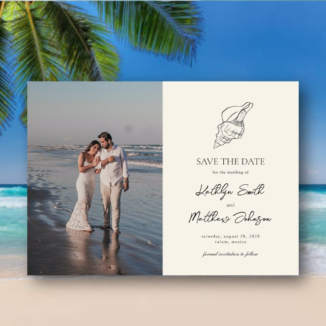 Modern Shell Beach Ocean Wedding Save The Date Magnetic Invitation (Creator Uploaded)