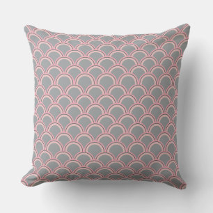 Modern Shell Pattern Pink And Grey Outdoor Pillow
