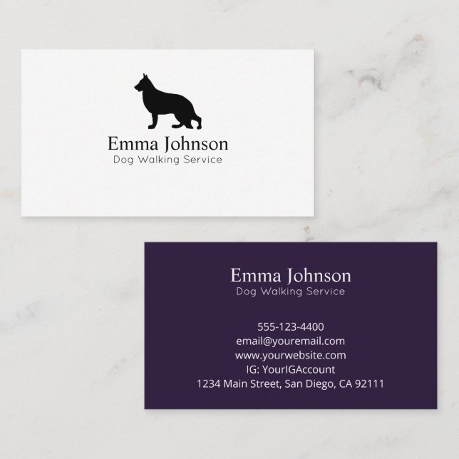 Modern Shepherd logo Dog Walking Business Cards (Front/Back)
