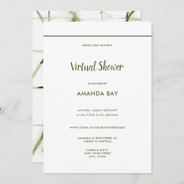 Modern Shibori Watercolor Virtual Bridal Shower Invitation (Front/Back)