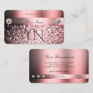 Modern Shimmery Pink Gradient and Monogram Glitter Business Card