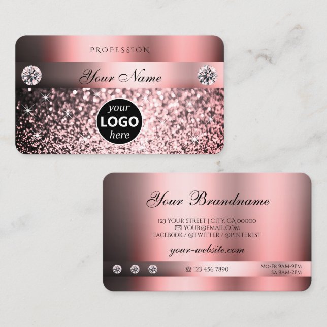 Modern Shimmery Pink Gradient Colours Logo Glitter Business Card (Front/Back)