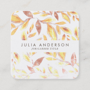 Modern Shining Gold Botanical Leaves Pattern Square Business Card