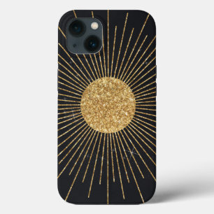 Modern Shining Golden Sun Black Design iPhone 13 Case