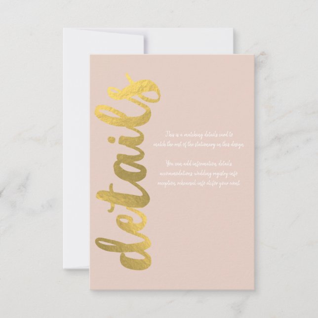Modern Shiny Faux Foil Gold Beige Wedding Details RSVP Card (Front)