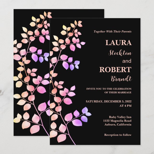 Modern Shiny Floral Wedding Invitation (Front/Back)
