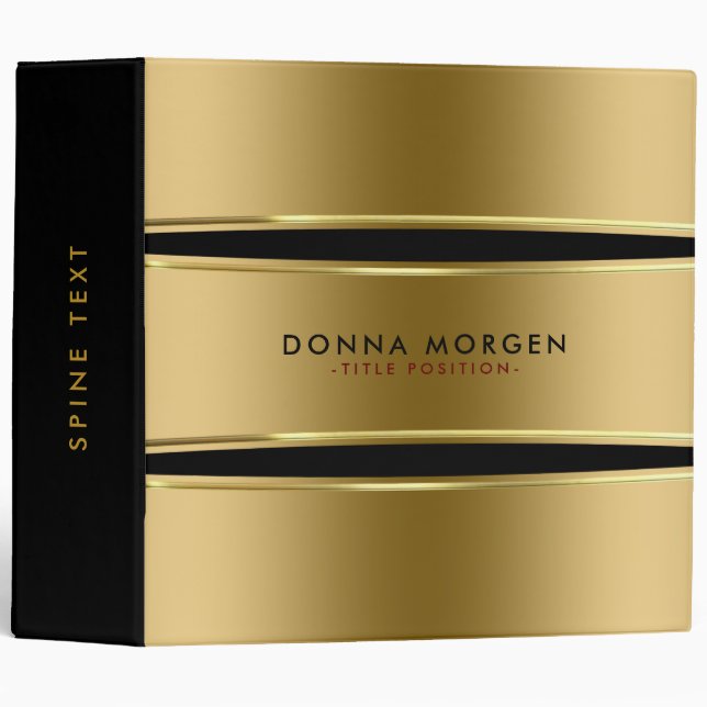 Modern Shiny Gold & Black Stripes Binder (Front/Spine)