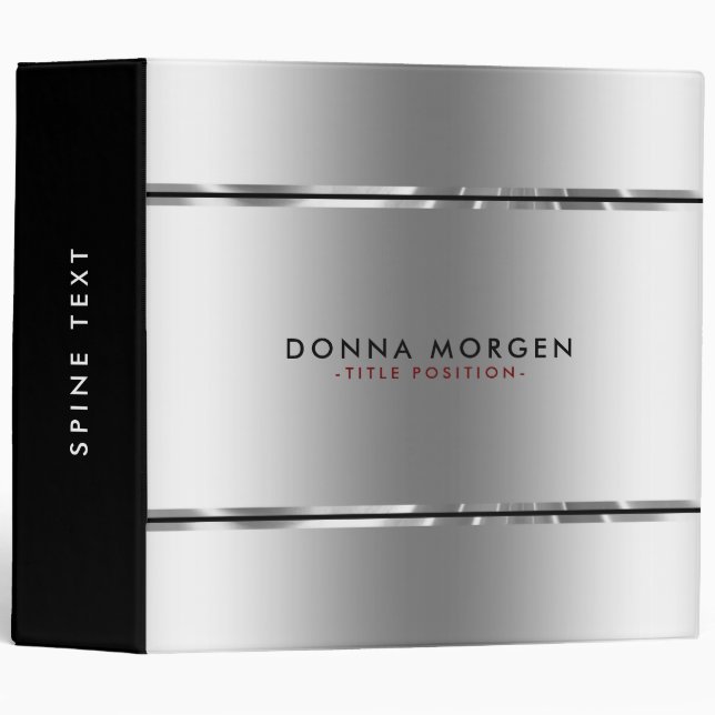Modern Shiny Silver & Black Stripes Binder (Front/Spine)