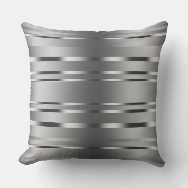 Modern Shiny Silver Stripes Pattern Throw Pillow (Front)