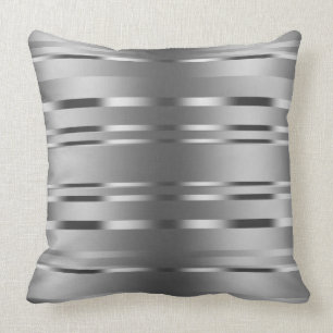 Modern Shiny Silver Stripes Pattern Throw Pillow