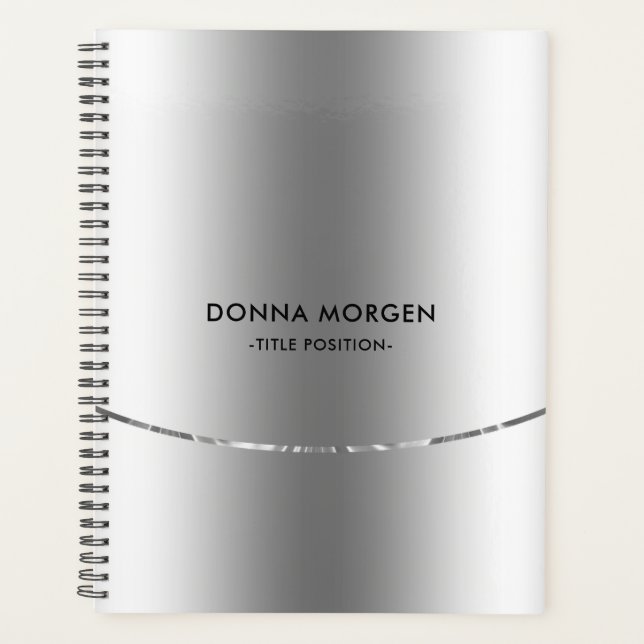 Modern Shiny Silver Stripes Planner (Front)