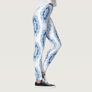 Modern Shobori Blue Tie Dye Pattern Chic Leggings