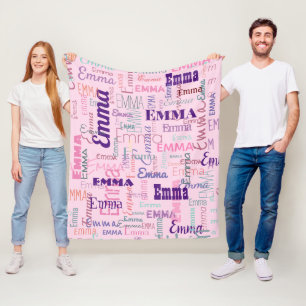 Modern Short Name Graffiti Pink Names Pattern  Fleece Blanket