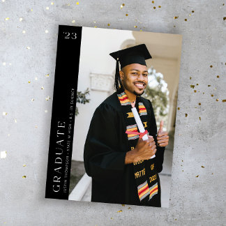 Modern Side Photo Graduation - Black Invitation