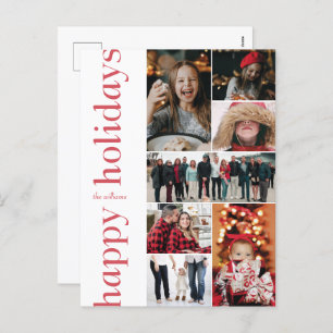 Modern Side Red Type Happy Holidays Multi-Photo Holiday Postcard