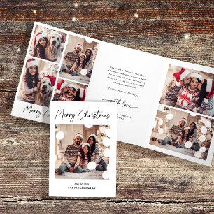 Modern Signature   Black and White Multi Photo Tri-Fold Holiday Card