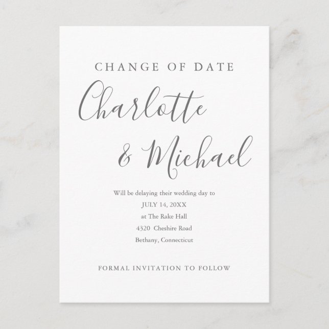Modern Signature Change the Date Postponed Postcard (Front)