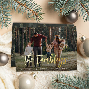 Modern Signature   Horizontal Photo Foil Holiday Card