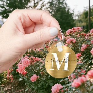 Modern Signature Monogram Gold Foil Keychain
