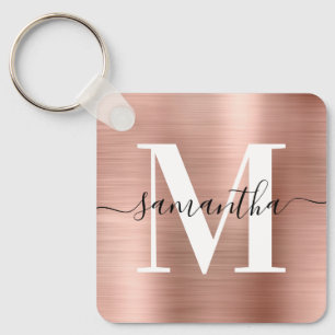 Modern Signature Monogram Rose Gold Foil Keychain