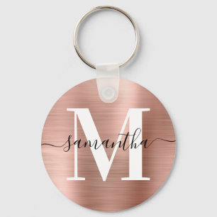 Modern Signature Monogram Rose Gold Foil Photo Keychain