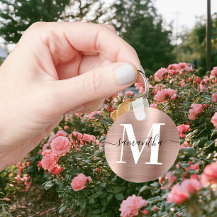 Modern Signature Monogram Rose Gold Foil Photo Keychain