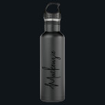 Modern Signature Name Black on Black Personalized 710 Ml Water Bottle<br><div class="desc">Unique understated personalized black-on-black monochrome water bottle with a simple custom trendy signature script monogram name you can edit to any fonts or colours to design a an elegant metal water bottle that looks great at the office or school in classic and chic black.</div>