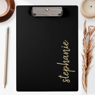 Modern Signature Personalized Black Gold Clipboard