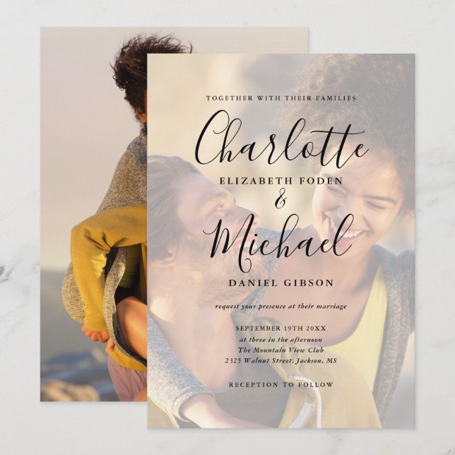 Modern Signature Script 2 Photo Wedding Invitation (Front/Back)