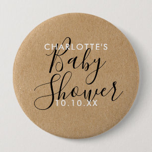 Modern Signature Script Baby Shower Rustic Kraft 4 Inch Round Button