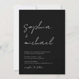 Modern Signature Script Black White Wedding Invitation