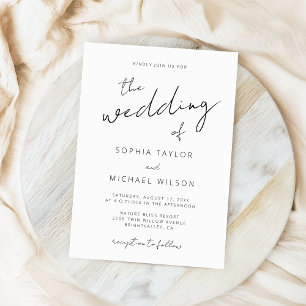 Modern Signature Script Black White Wedding Invitation