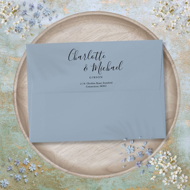 Modern Signature Script Dusty Blue Return Address Envelope (Modern Signature Script Dusty Blue Return Address Envelope)