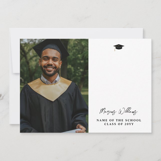 Modern Signature Script Graduation Photo Thank You Card (Front)