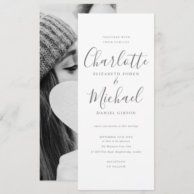Modern Signature Script Photo Wedding Invitation (Front/Back)