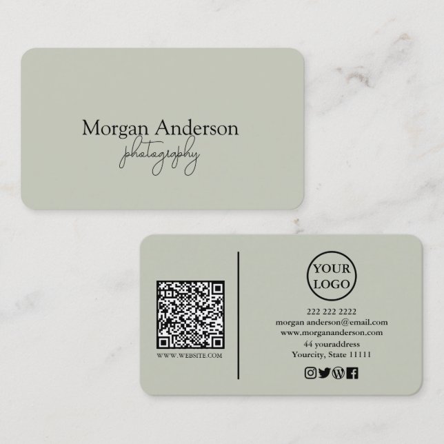 Modern Signature Script QR Code Social Business Card (Front/Back)