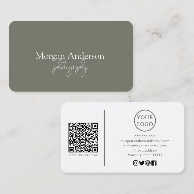 Modern Signature Script QR Code Social Business Card (Front/Back)