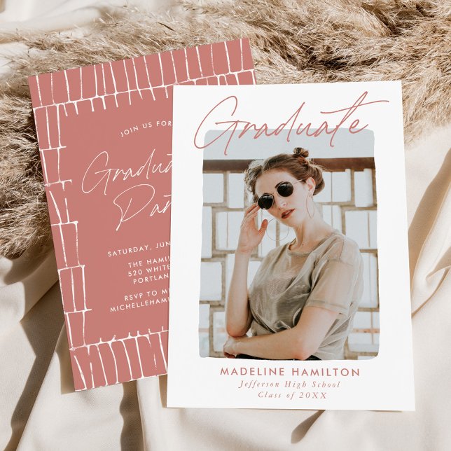 Modern Signature Script Rose Pink Graduation Party Invitation (Creator Uploaded)