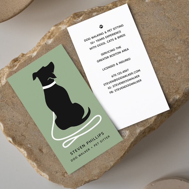 Modern Silhouette Dog Walker Dog Sitter Business Card (Modern Silhouette Dog Walking Dog Sitting Business Card)