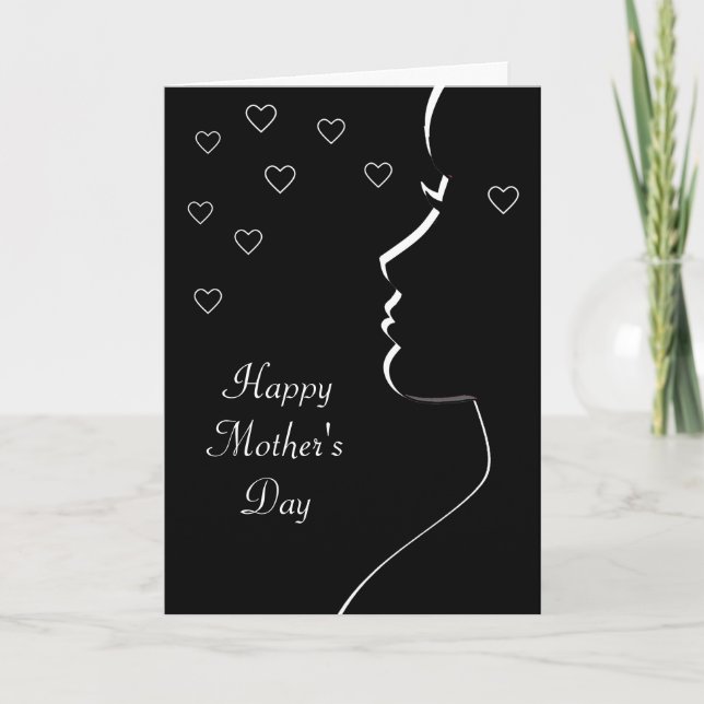 Modern Silhouette in Black & White Mother's Day  Card (Front)