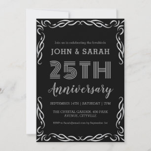 modern silver 25th wedding anniversary invitations