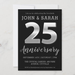 modern silver 25th wedding anniversary invitations